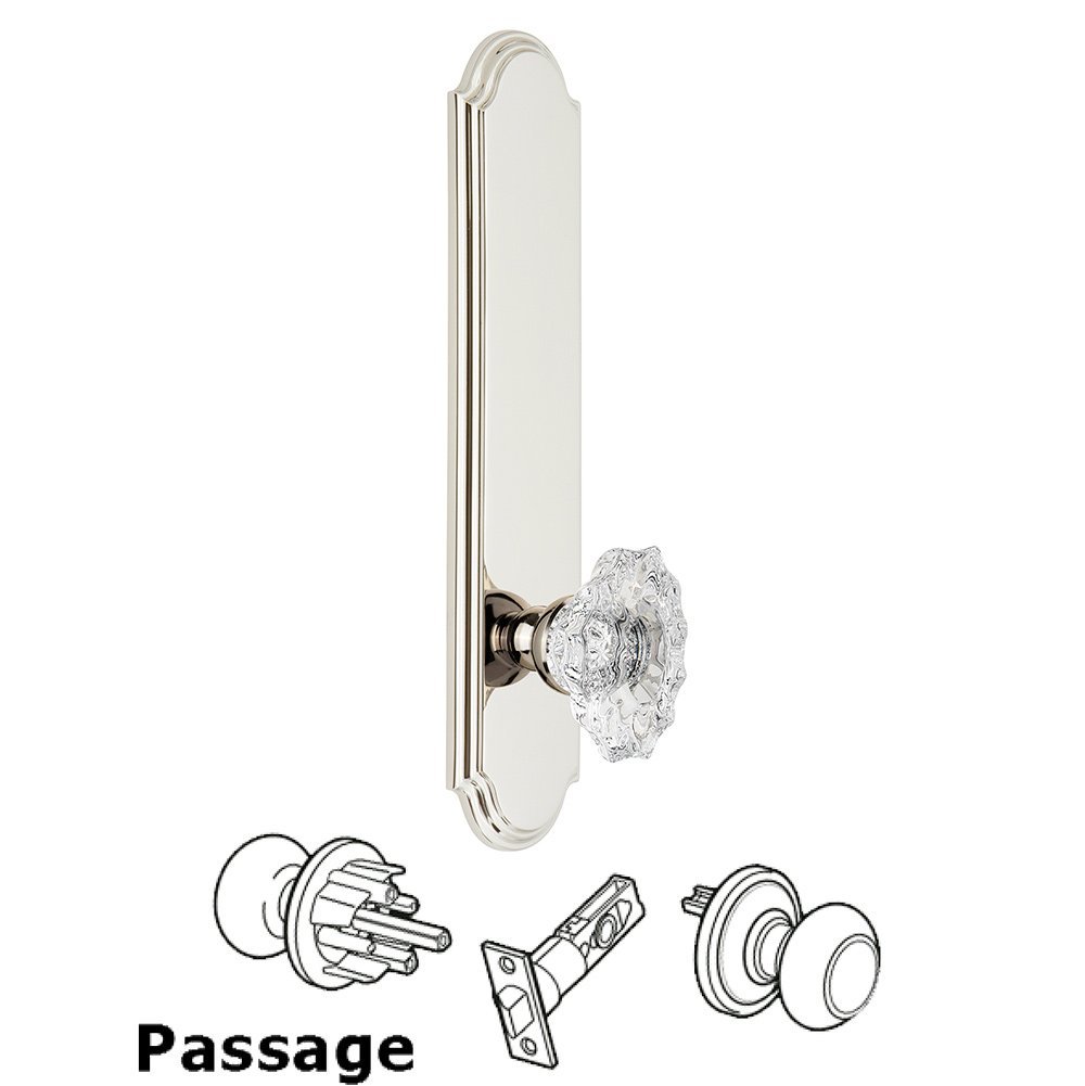 Grandeur Tall Plate Passage with Biarritz Knob in Polished Nickel