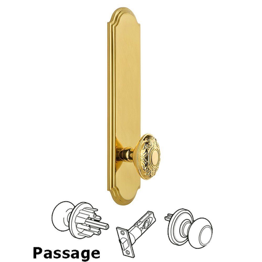 Grandeur Tall Plate Passage with Grande Victorian Knob in Lifetime Brass