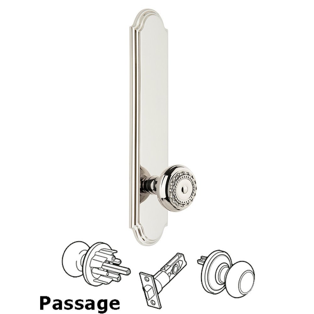 Grandeur Tall Plate Passage with Parthenon Knob in Polished Nickel