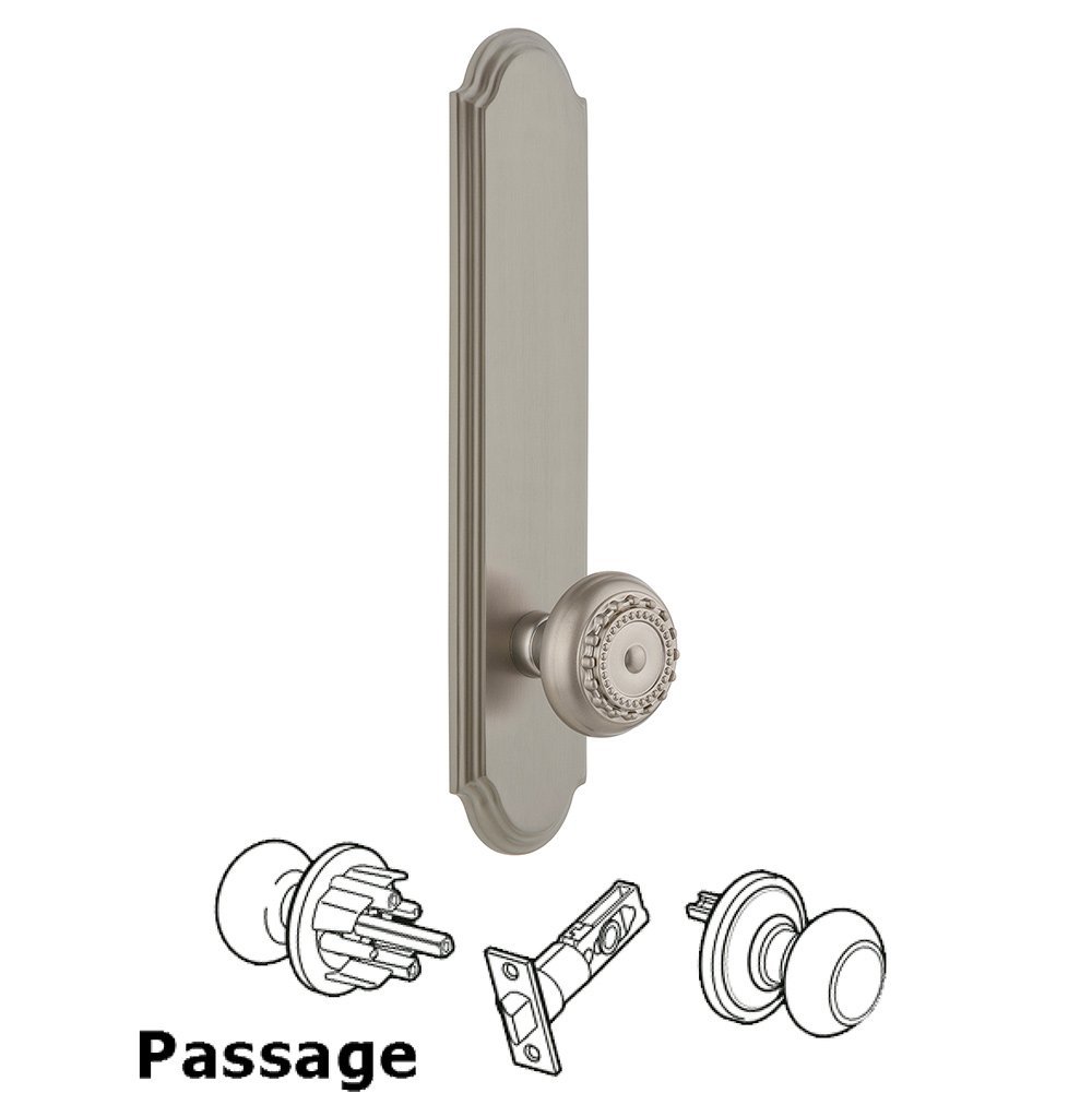Grandeur Tall Plate Passage with Parthenon Knob in Satin Nickel