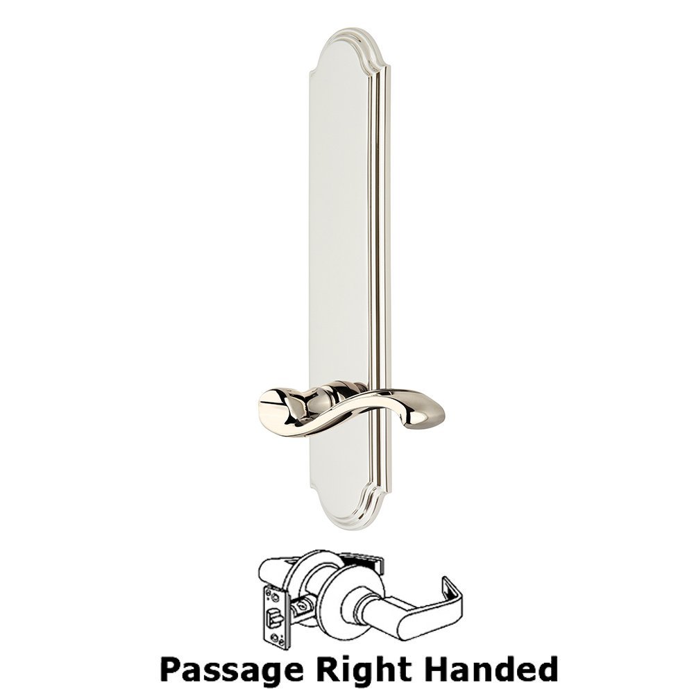 Grandeur Tall Plate Passage with Portofino Right Handed Lever in Polished Nickel