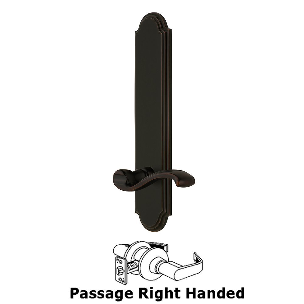 Grandeur Tall Plate Passage with Portofino Right Handed Lever in Timeless Bronze