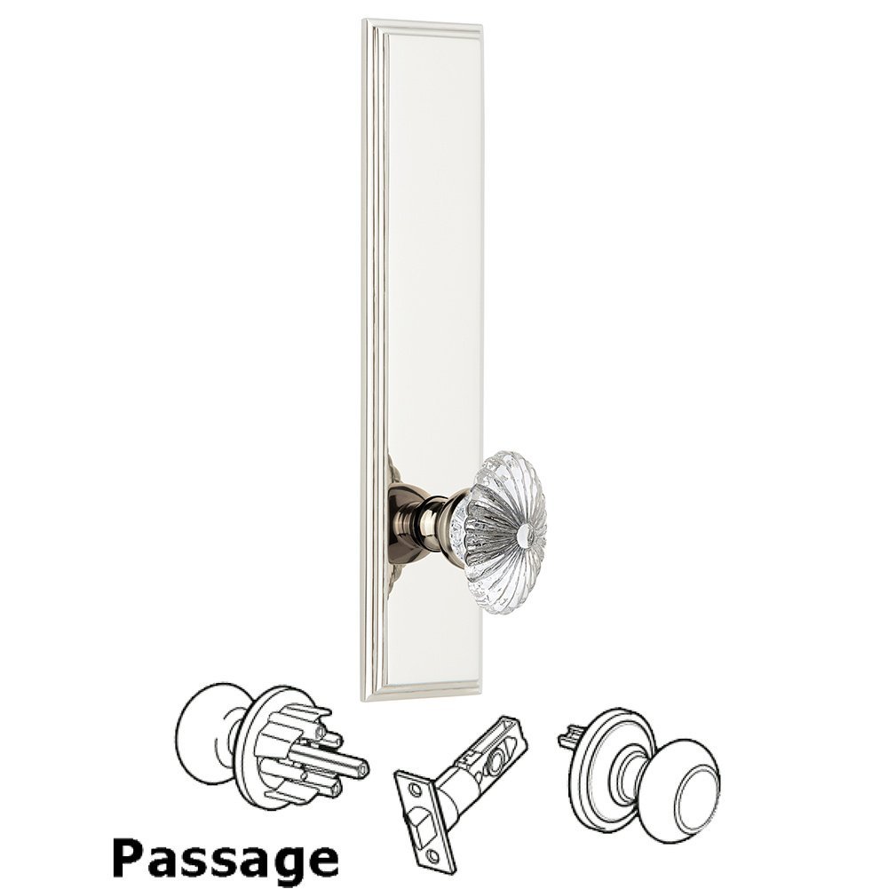 Grandeur Passage Carre Tall Plate with Burgundy Knob in Polished Nickel