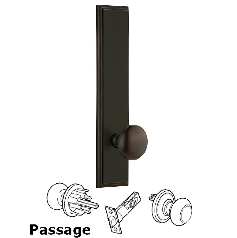 Grandeur Passage Carre Tall Plate with Fifth Avenue Knob in Timeless Bronze