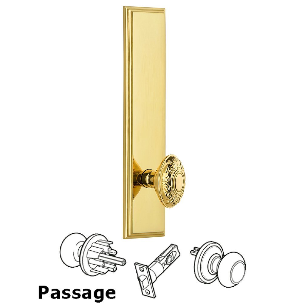 Grandeur Passage Carre Tall Plate with Grande Victorian Knob in Polished Brass