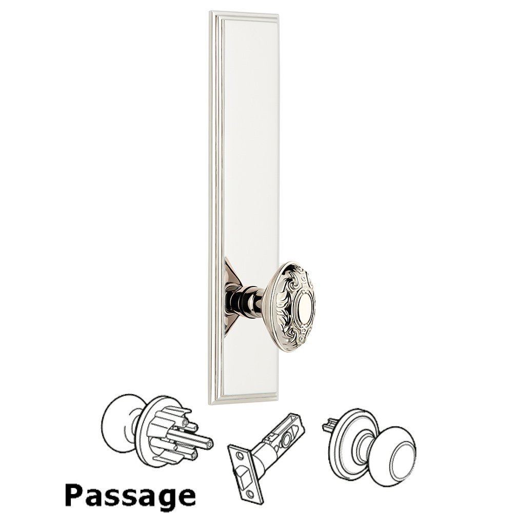 Grandeur Passage Carre Tall Plate with Grande Victorian Knob in Polished Nickel