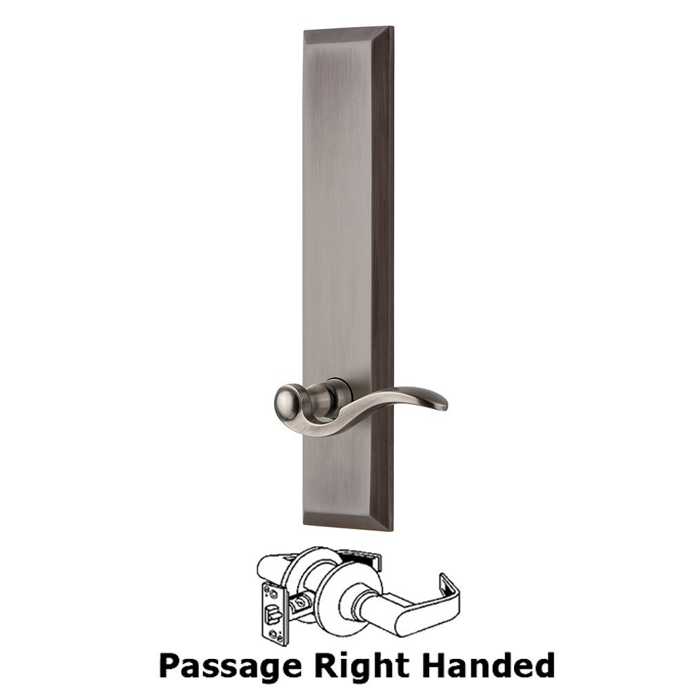 Grandeur Passage Fifth Avenue Tall with Bellagio Right Handed Lever in Antique Pewter