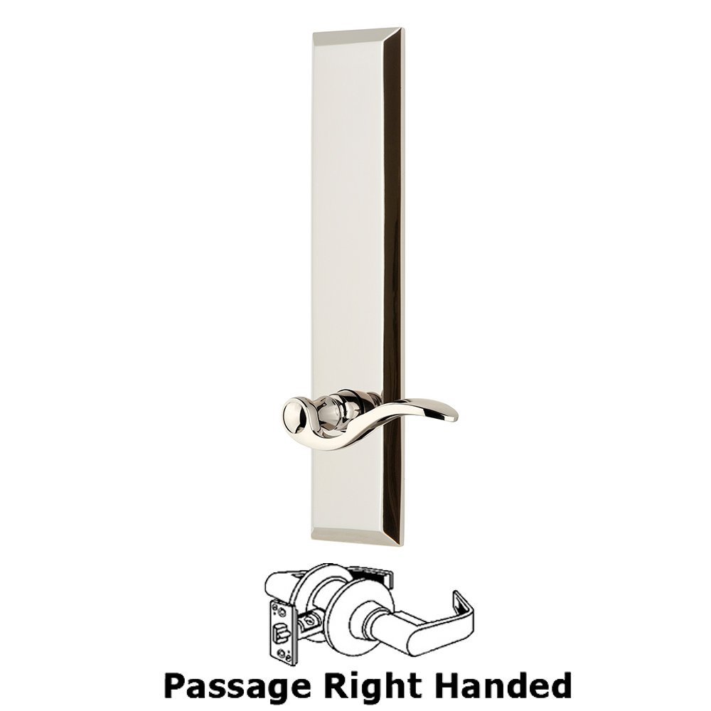 Grandeur Passage Fifth Avenue Tall with Bellagio Right Handed Lever in Polished Nickel