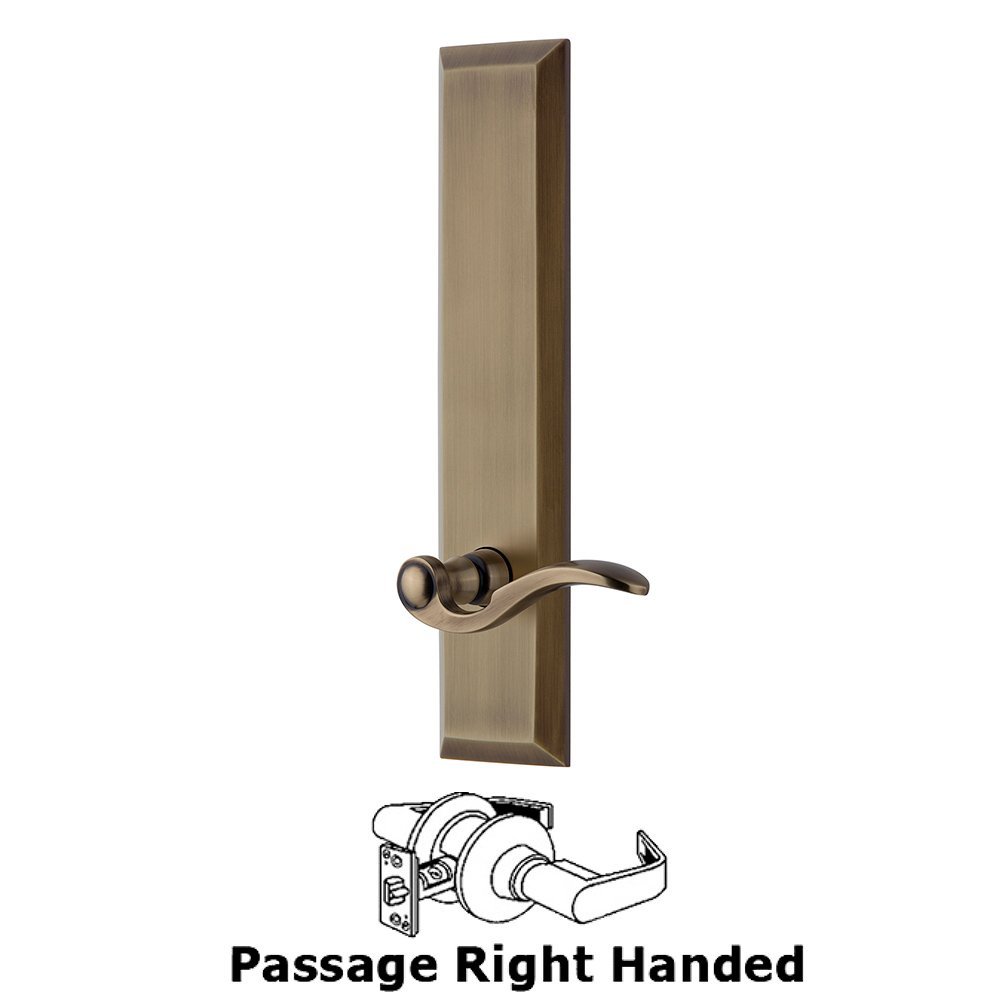 Grandeur Passage Fifth Avenue Tall with Bellagio Right Handed Lever in Vintage Brass