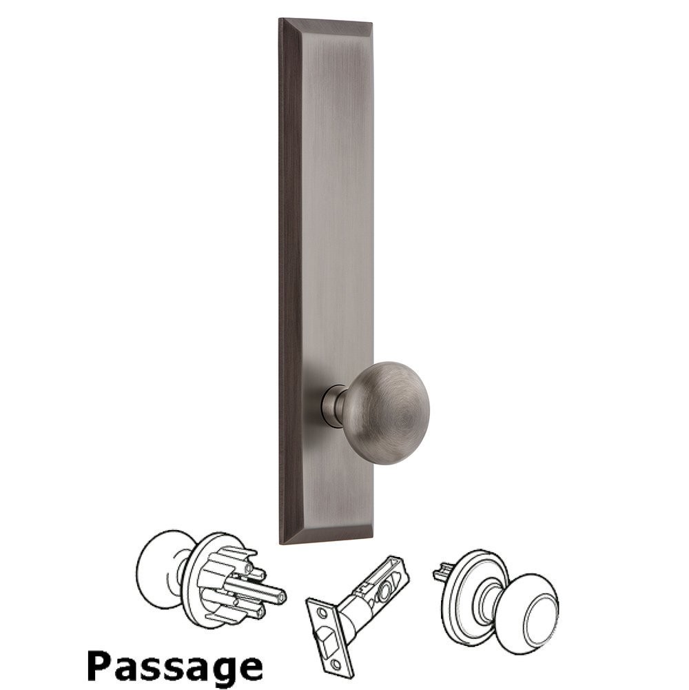 Grandeur Passage Fifth Avenue Tall with Knob in Antique Pewter