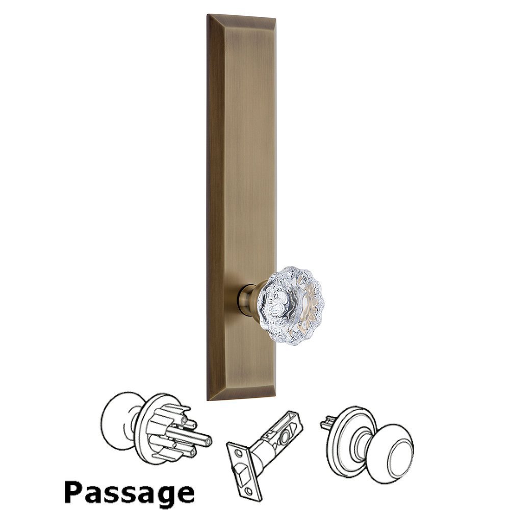 Grandeur Passage Fifth Avenue Tall with Fontainebleau Knob in Vintage Brass