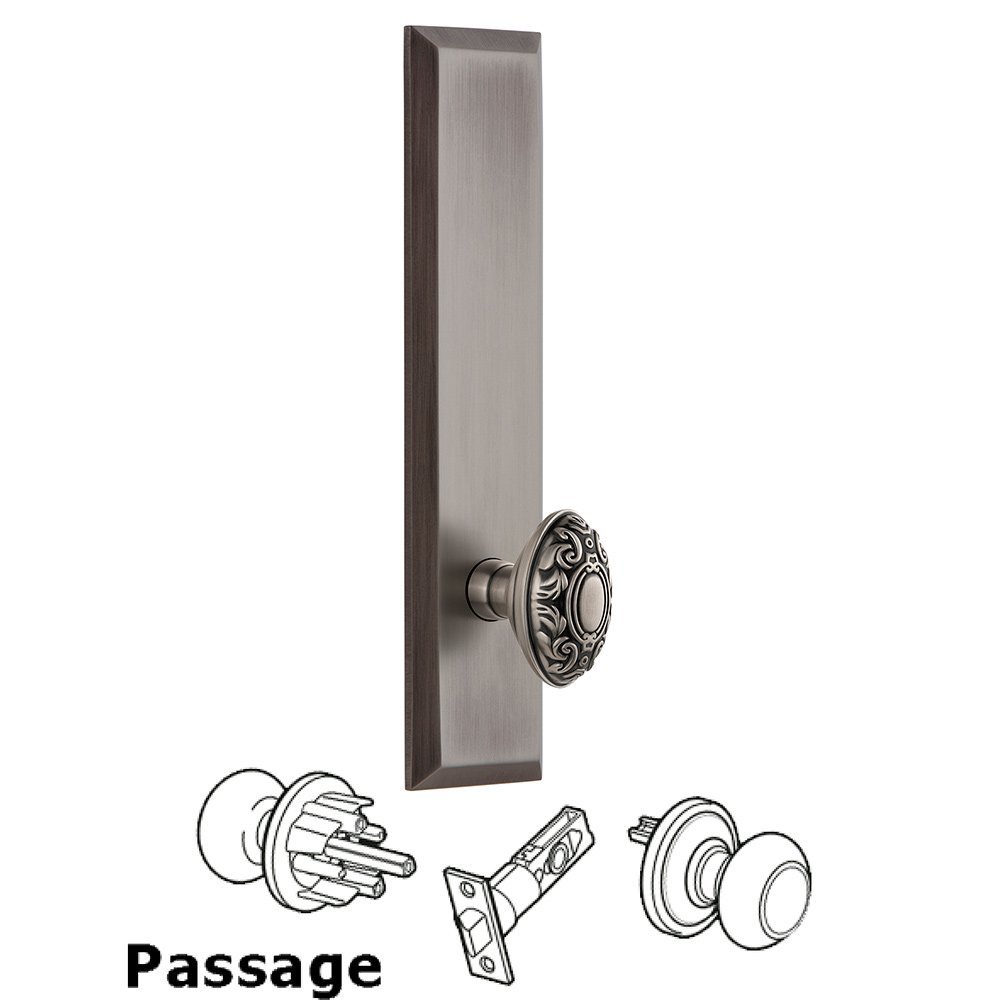 Grandeur Passage Fifth Avenue Tall with Grande Victorian Knob in Antique Pewter