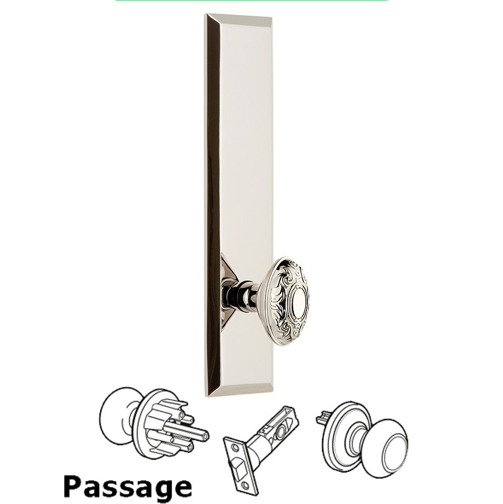 Grandeur Passage Fifth Avenue Tall with Grande Victorian Knob in Polished Nickel