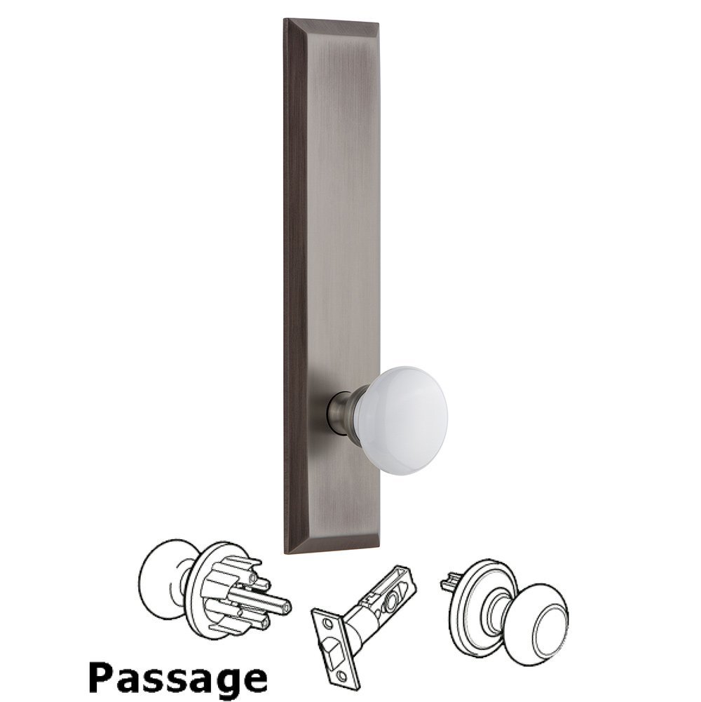 Grandeur Passage Fifth Avenue Tall with Hyde Park Knob in Antique Pewter