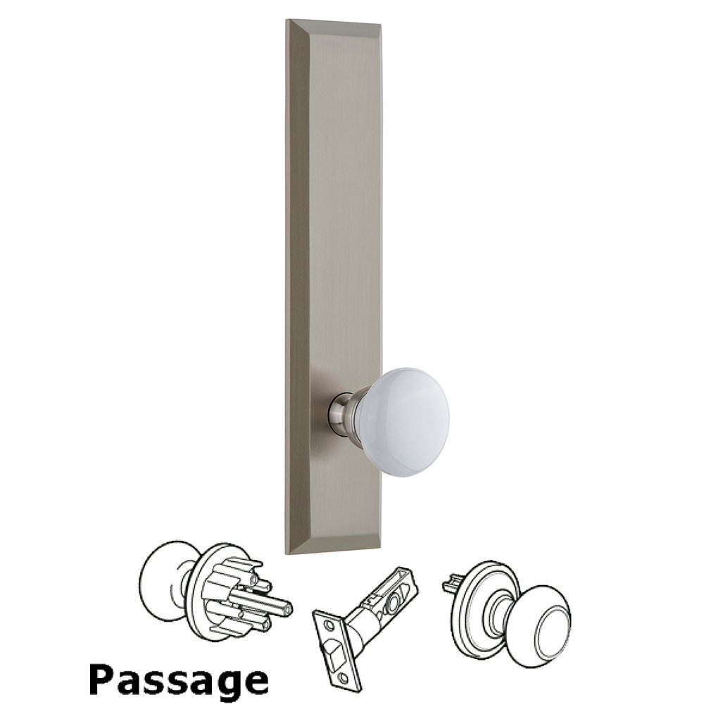 Grandeur Passage Fifth Avenue Tall with Hyde Park Knob in Satin Nickel
