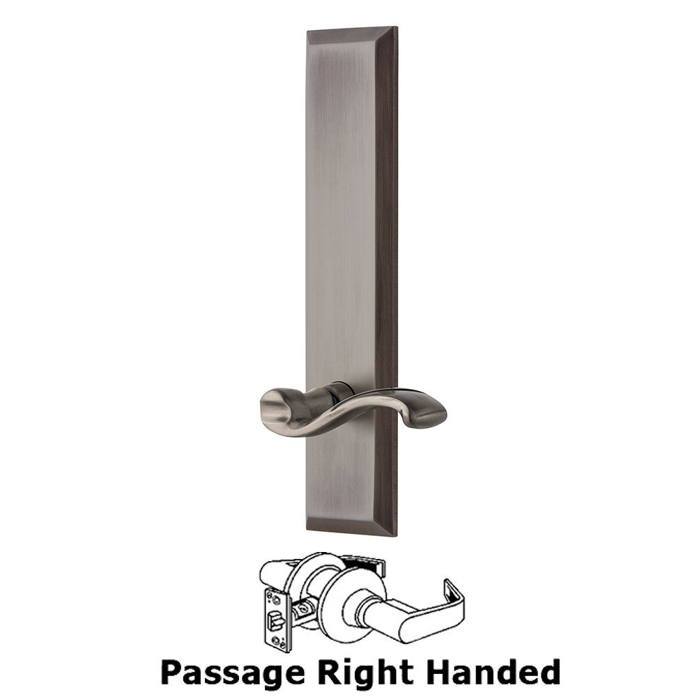 Grandeur Passage Fifth Avenue Tall with Portofino Right Handed Lever in Antique Pewter