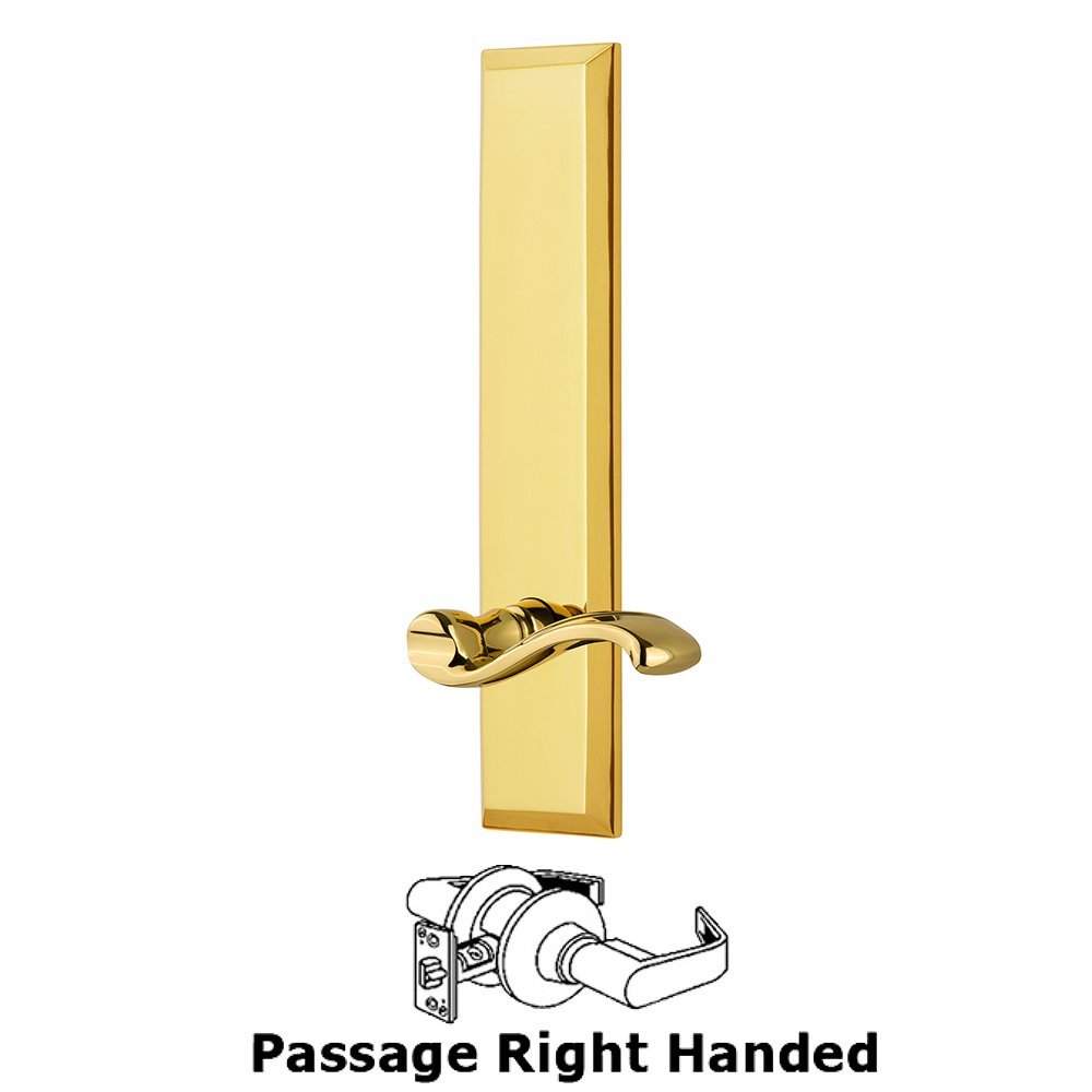 Grandeur Passage Fifth Avenue Tall with Portofino Right Handed Lever in Polished Brass