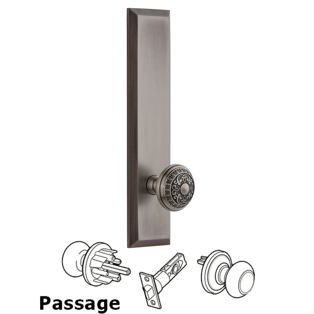 Grandeur Passage Fifth Avenue Tall with Windsor Knob in Antique Pewter
