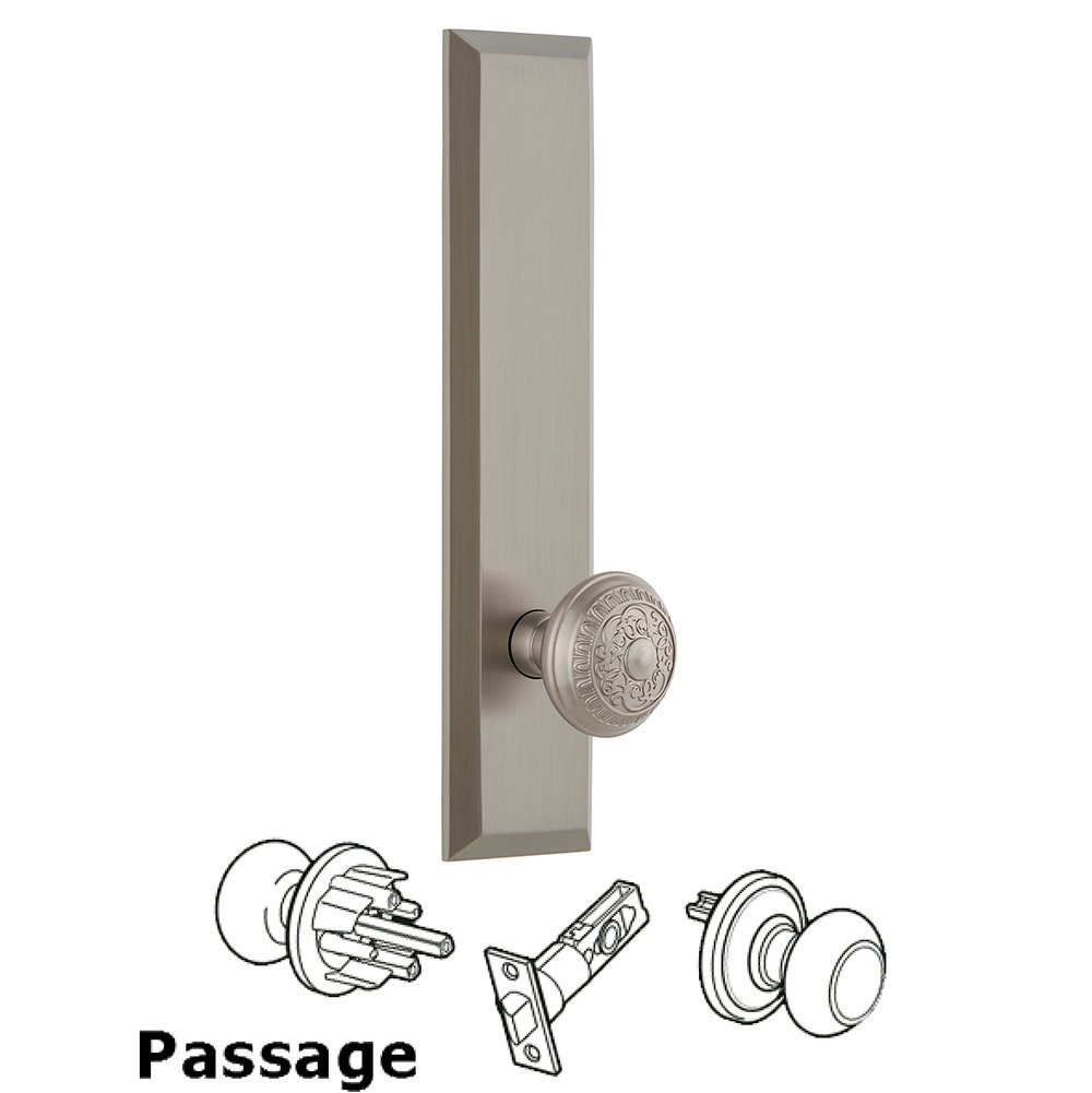Grandeur Passage Fifth Avenue Tall with Windsor Knob in Satin Nickel