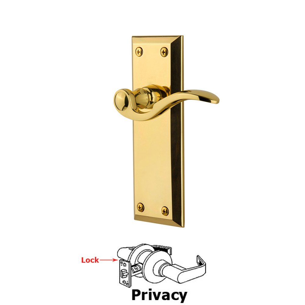 Grandeur Privacy Fifth Avenue Plate with Bellagio Left Handed Lever in Polished Brass