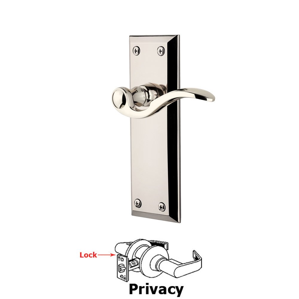 Grandeur Privacy Fifth Avenue Plate with Bellagio Right Handed Lever in Polished Nickel