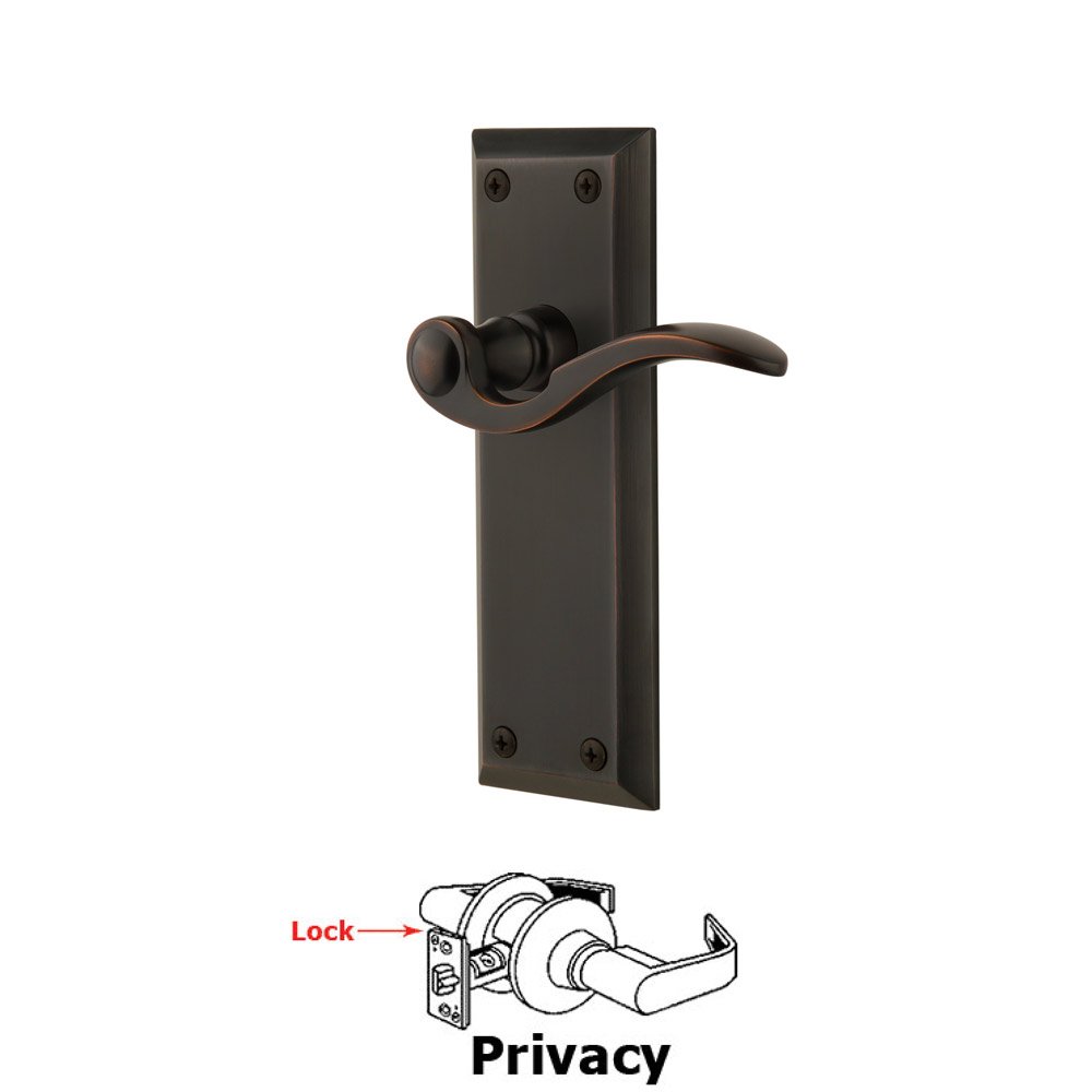 Grandeur Privacy Fifth Avenue Plate with Bellagio Left Handed Lever in Timeless Bronze