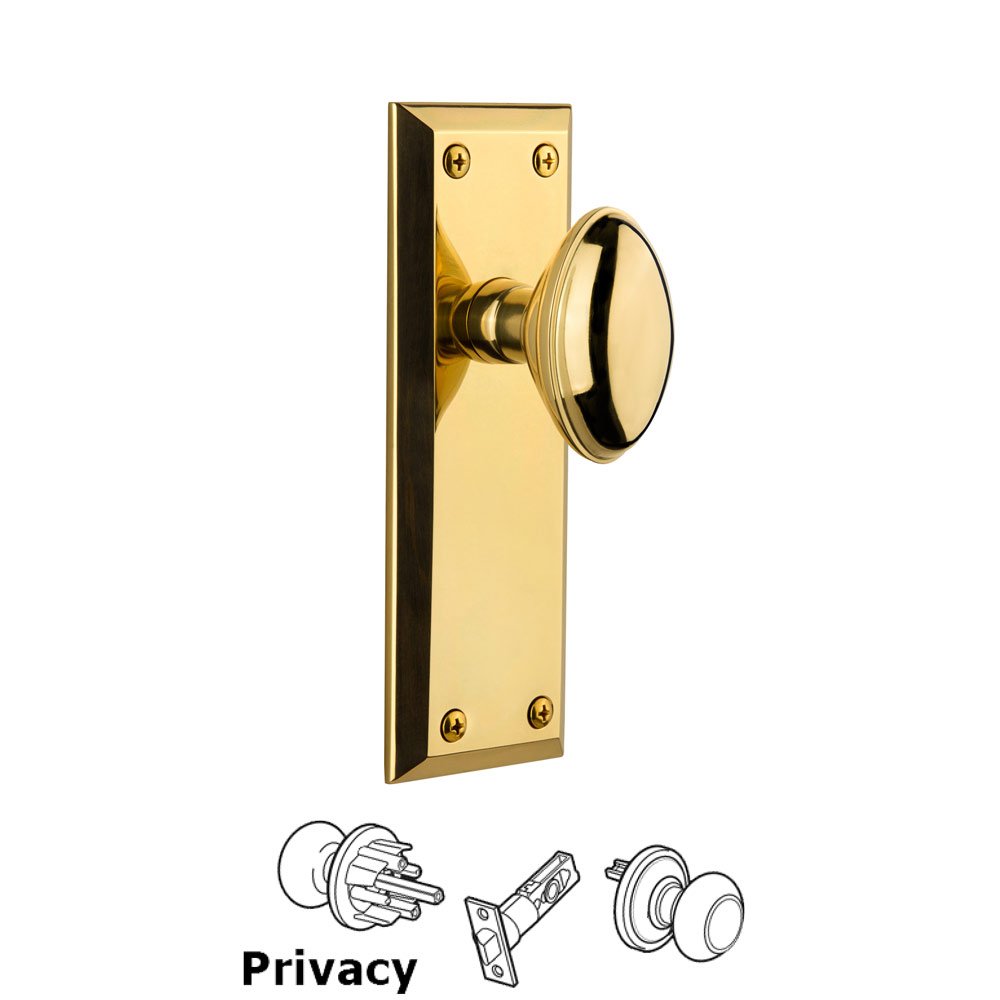 Grandeur Grandeur Fifth Avenue Plate Privacy with Eden Prairie Knob in Polished Brass