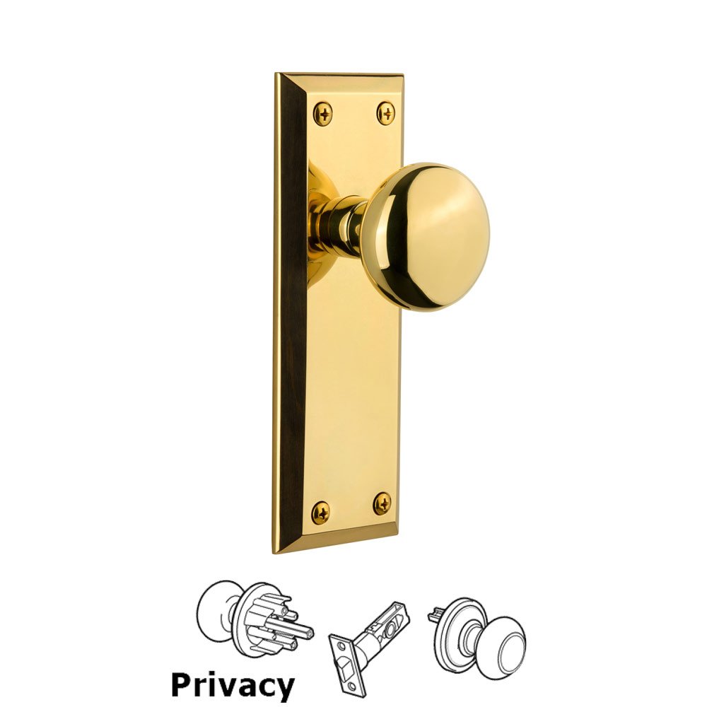 Grandeur Grandeur Fifth Avenue Plate Privacy with Fifth Avenue Knob in Polished Brass