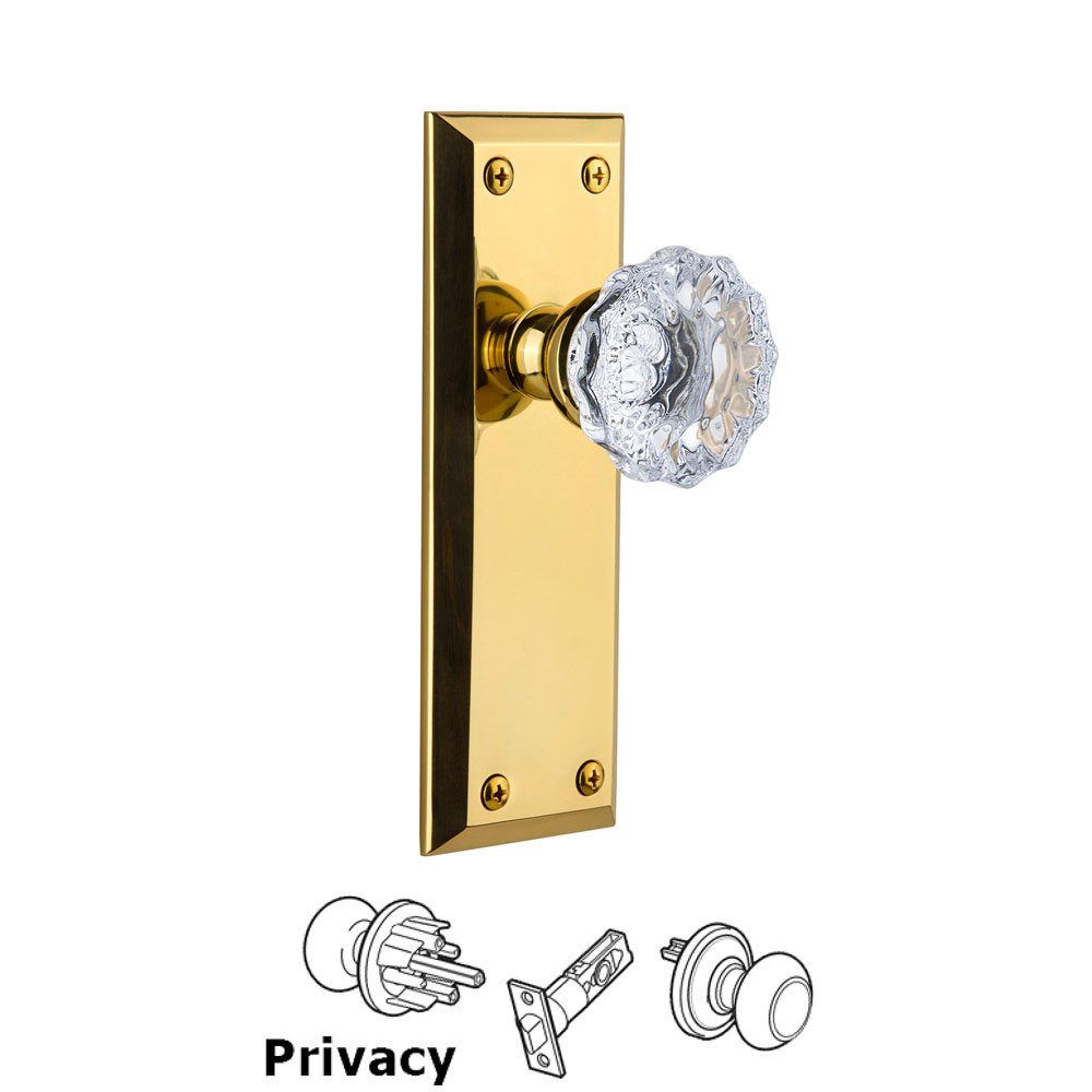 Grandeur Grandeur Fifth Avenue Plate Privacy with Fontainebleau Knob in Lifetime Brass