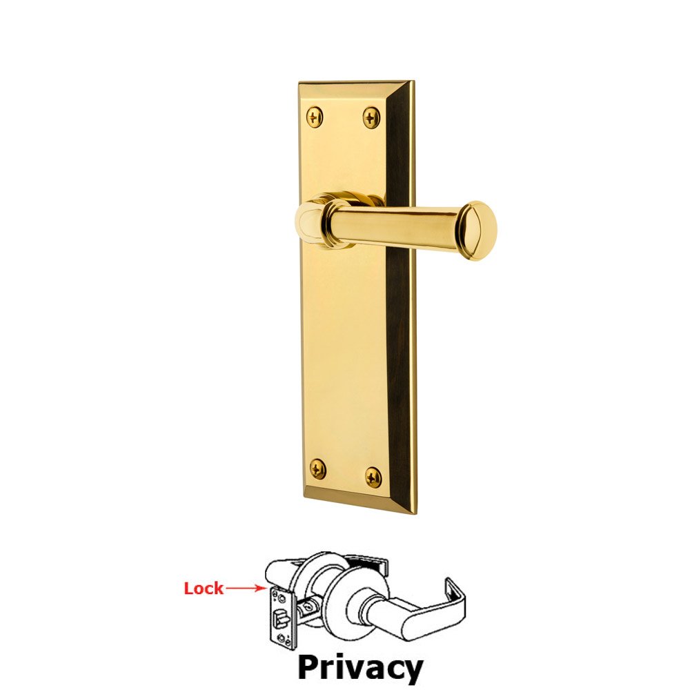 Grandeur Privacy Fifth Avenue Plate with Georgetown Left Handed Lever in Lifetime Brass