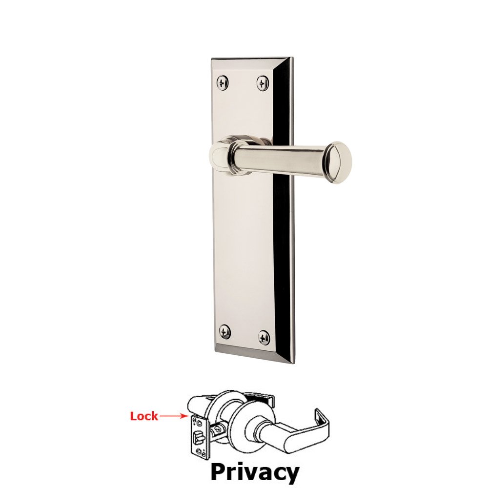 Grandeur Privacy Fifth Avenue Plate with Georgetown Right Handed Lever in Polished Nickel