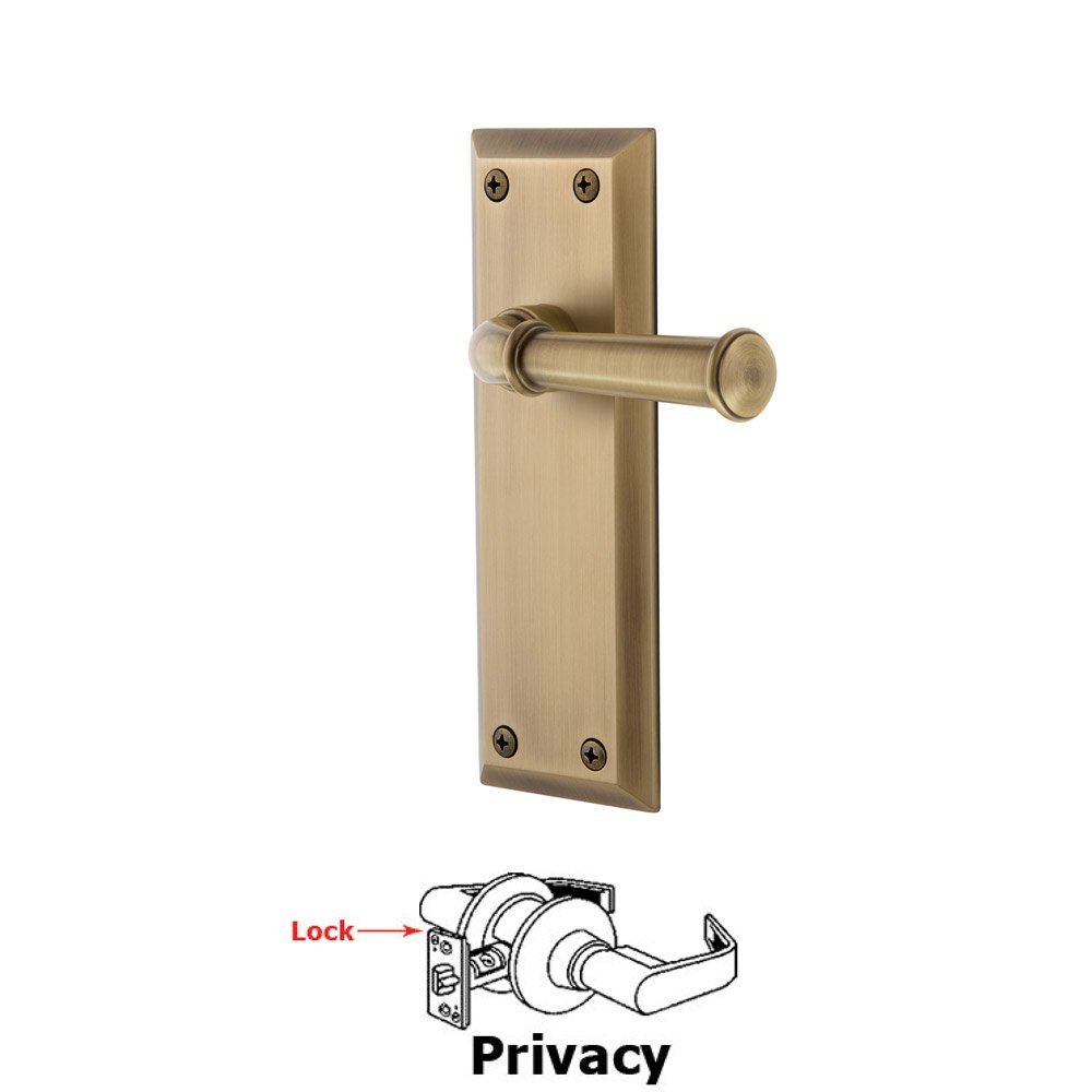Grandeur Privacy Fifth Avenue Plate with Georgetown Right Handed Lever in Vintage Brass