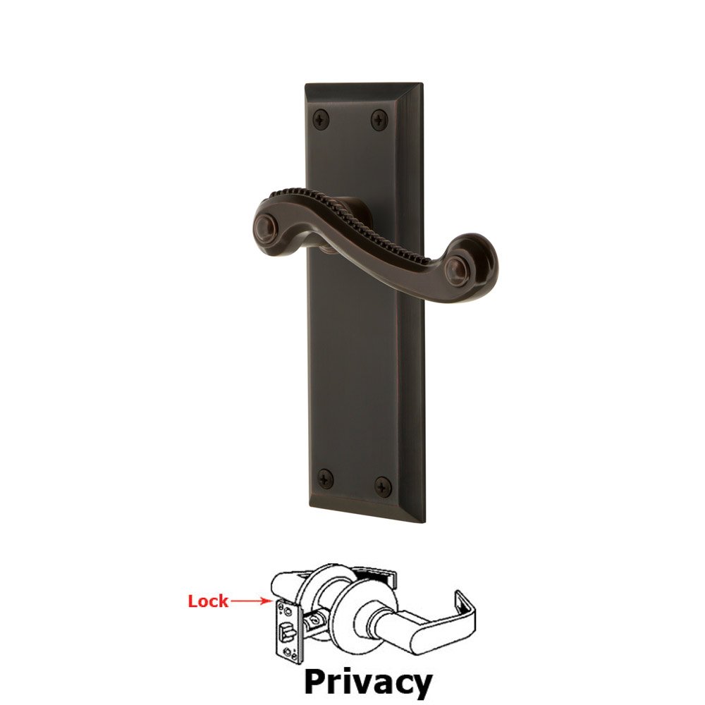 Grandeur Privacy Fifth Avenue Plate with Newport Left Handed Lever in Timeless Bronze