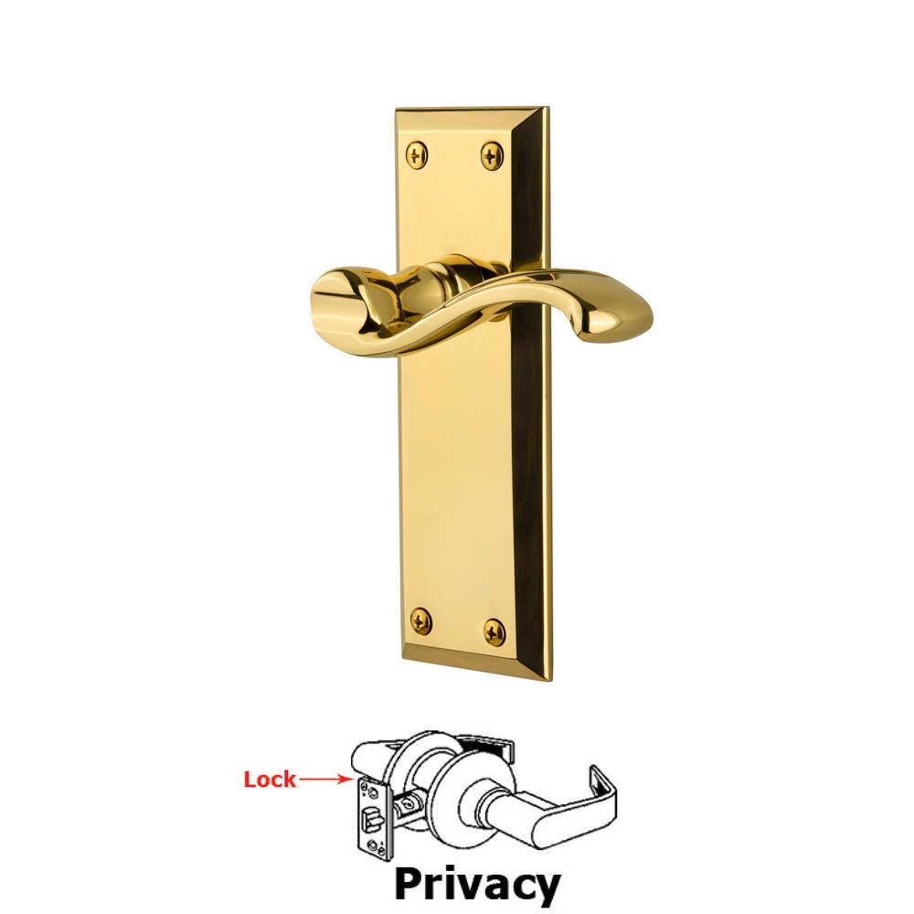 Grandeur Privacy Fifth Avenue Plate with Portofino Left Handed Lever in Polished Brass