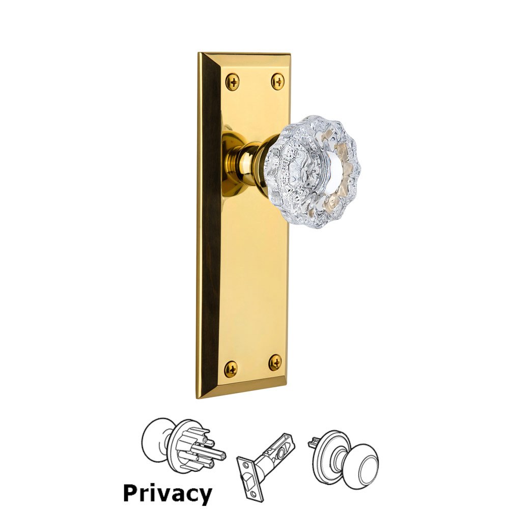 Grandeur Grandeur Fifth Avenue Plate Privacy with Versailles Crystal Knob in Lifetime Brass