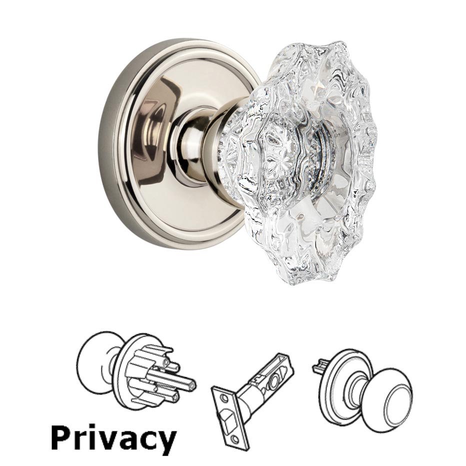 Grandeur Grandeur Georgetown Plate Privacy with Biarritz crystal knob in Polished Nickel