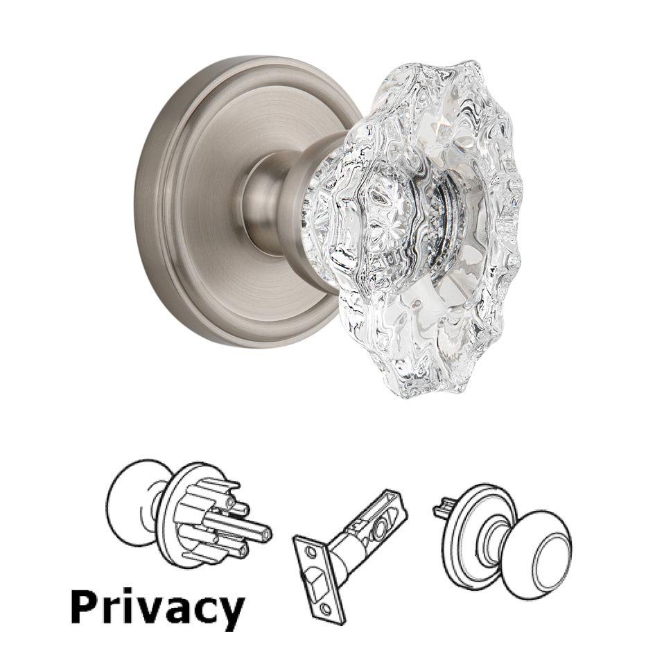 Grandeur Grandeur Georgetown Plate Privacy with Biarritz crystal knob in Satin Nickel