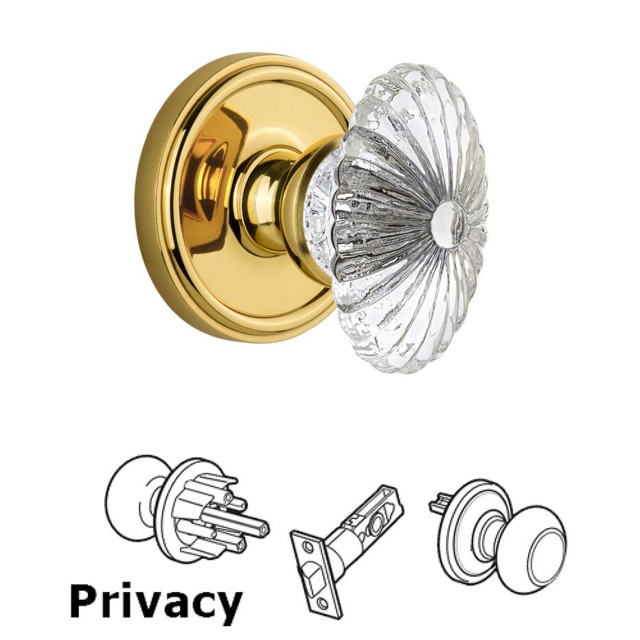 Grandeur Grandeur Georgetown Plate Privacy with Burgundy Crystal Knob in Polished Brass