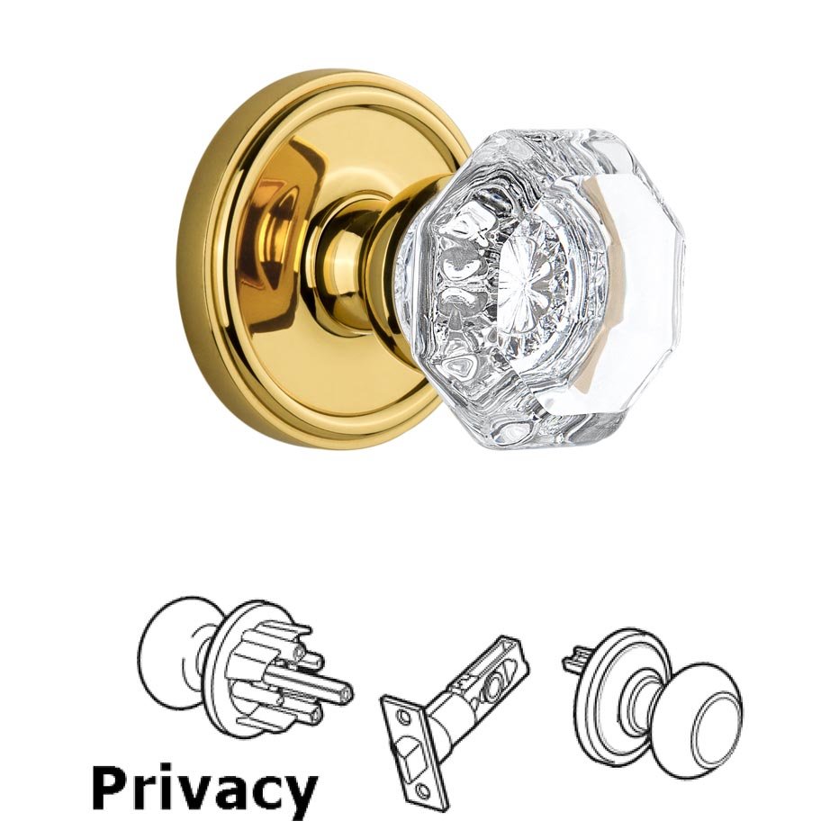 Grandeur Grandeur Georgetown Plate Privacy with Chambord Crystal Knob in Polished Brass