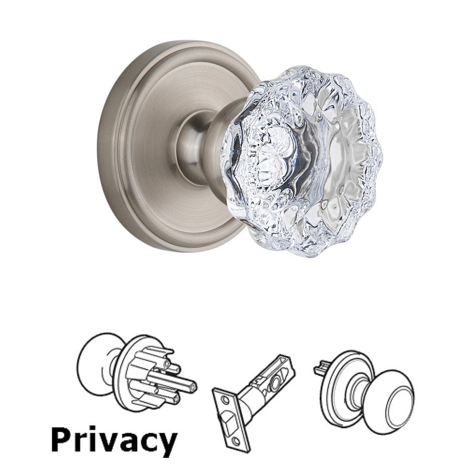 Grandeur Grandeur Georgetown Plate Privacy with Fontainebleau Crystal Knob in Satin Nickel