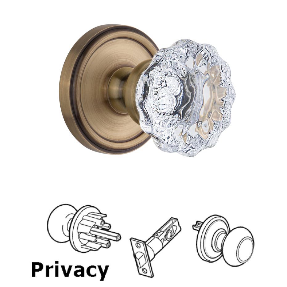 Grandeur Grandeur Georgetown Plate Privacy with Fontainebleau Crystal Knob in Vintage Brass