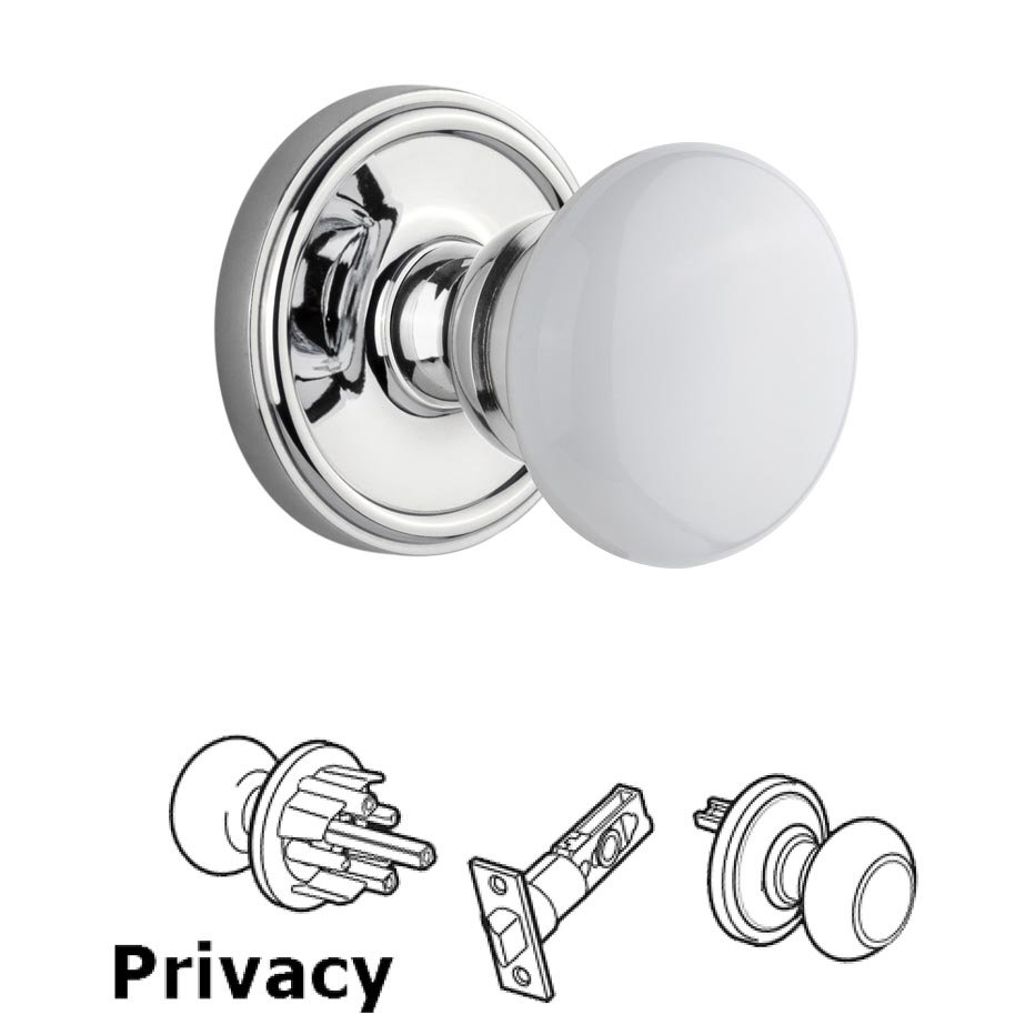 Grandeur Georgetown Plate Privacy with Hyde Park White Porcelain Knob in Bright Chrome