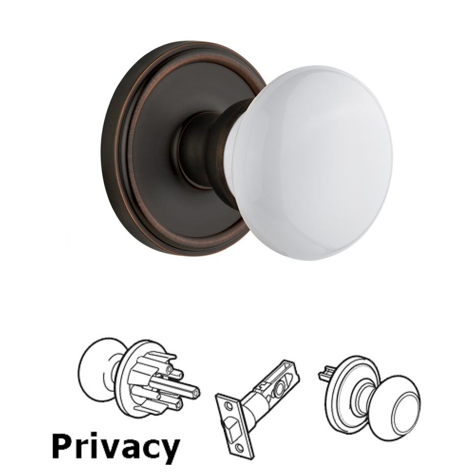 Grandeur Georgetown Plate Privacy with Hyde Park White Porcelain Knob in Timeless Bronze