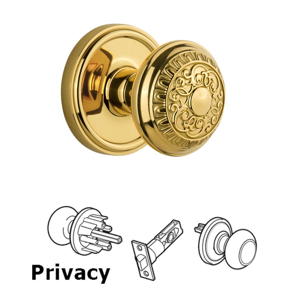 Grandeur Grandeur Georgetown Plate Privacy with Windsor Knob in Polished Brass