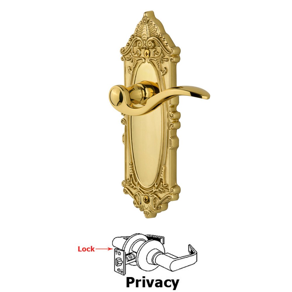 Grandeur Grandeur Grande Victorian Plate Privacy with Bellagio Lever in Polished Brass