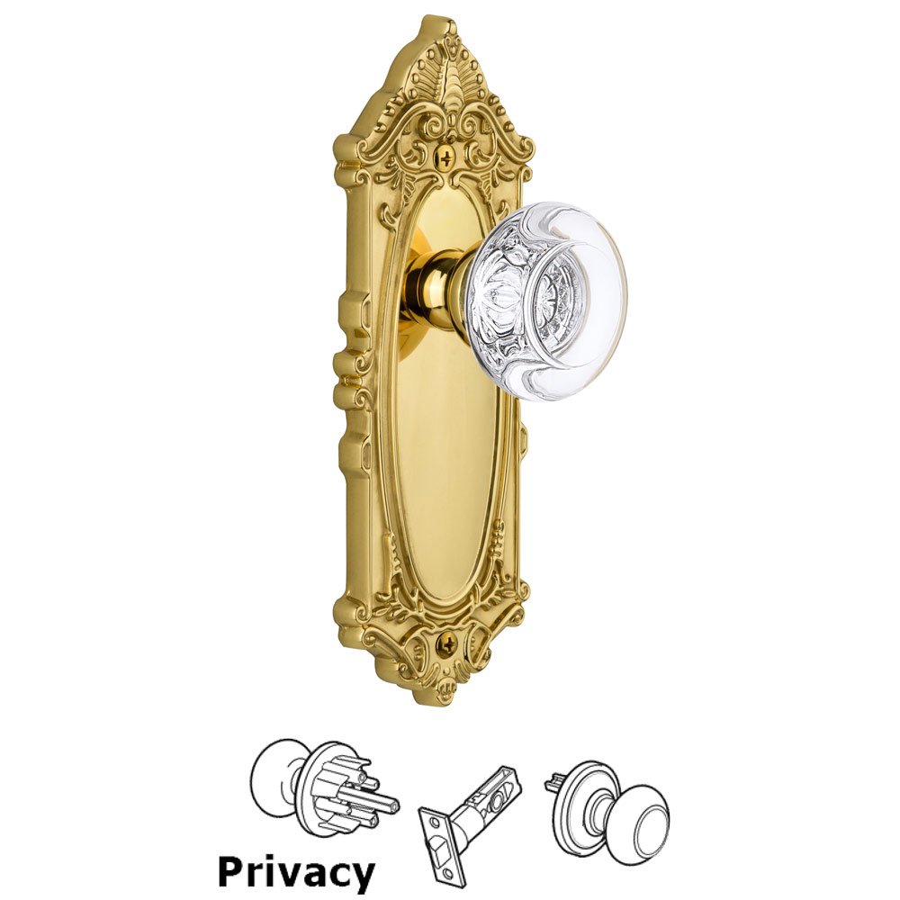 Grandeur Grandeur Grande Victorian Plate Privacy with Bordeaux Knob in Polished Brass