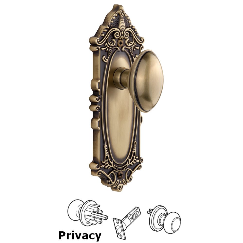 Grandeur Grandeur Grande Victorian Plate Privacy with Eden Prairie Knob in Vintage Brass