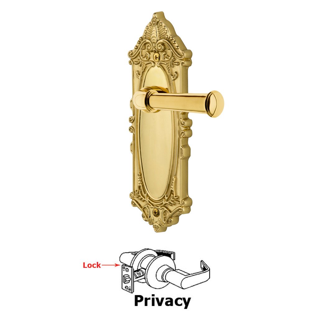 Grandeur Grandeur Grande Victorian Plate Privacy with Georgetown Lever in Polished Brass
