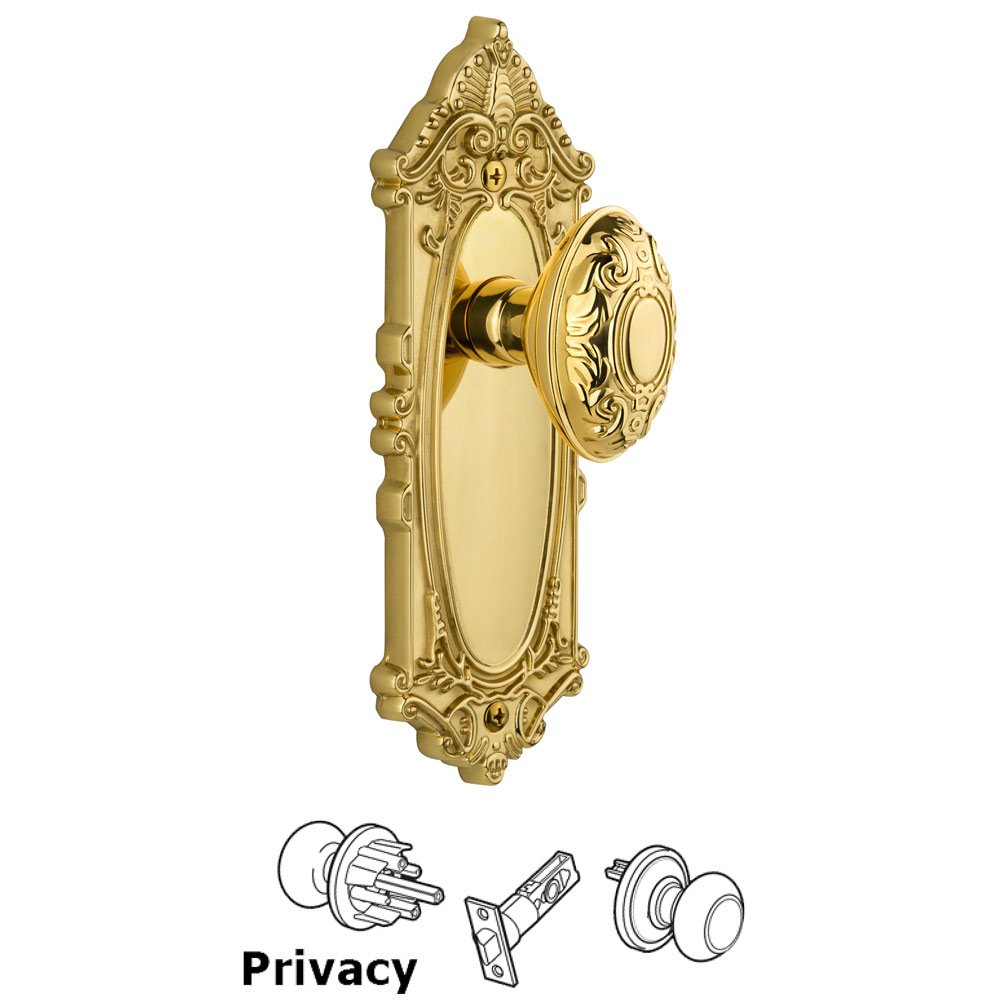 Grandeur Grandeur Grande Victorian Plate Privacy with Grande Victorian Knob in Polished Brass