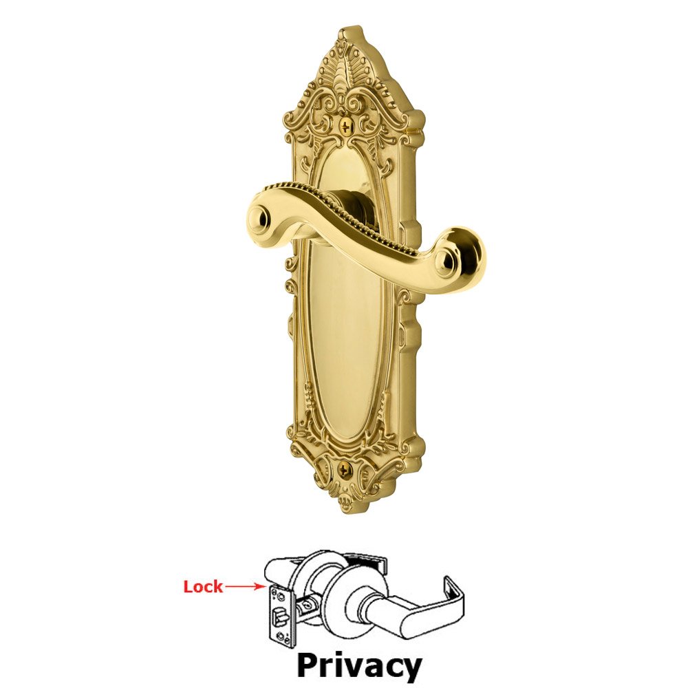 Grandeur Grandeur Grande Victorian Plate Privacy with Newport Lever in Polished Brass